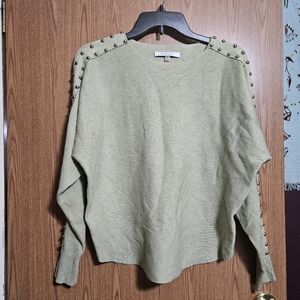 Sioni Milano Green Blouse Faux Suede Arm Strips With Silver Studded Accents